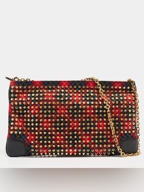 •••SOLD•••Auth Christian Louboutin Multi Wool Leather Loubiposh Spiked Chain bag